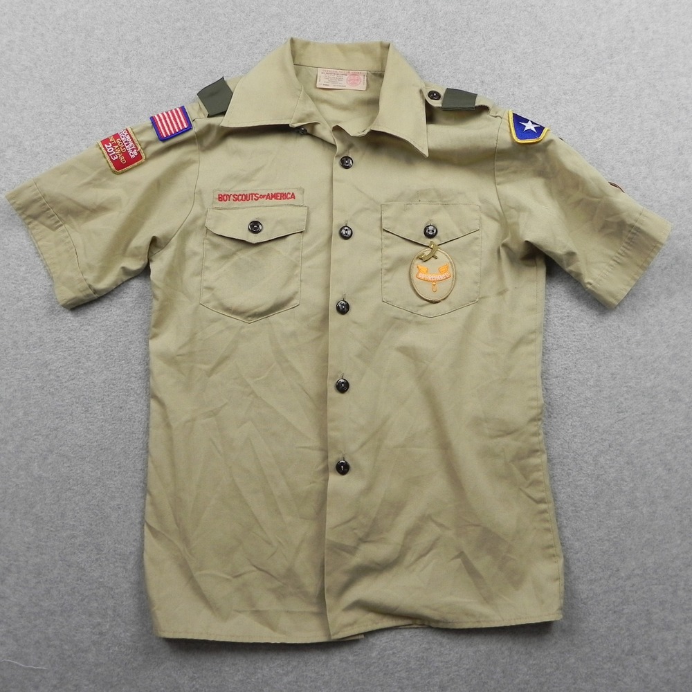 Boy Scouts of America Shirt Youth Large Khaki Short Sleeve Patrol Leader Patches